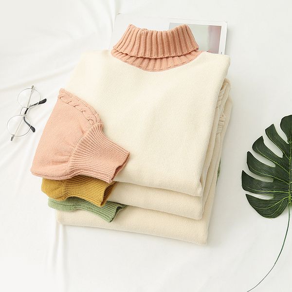 

japanese  yellow green pink sweater high collar to keep warm button, White;black