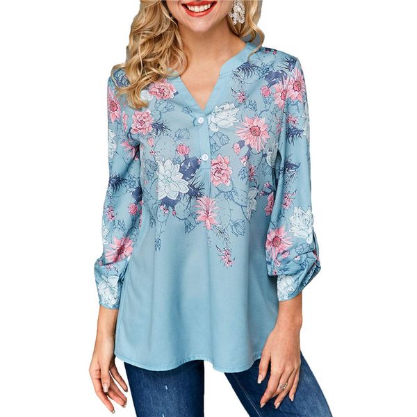 

women designer print regular shirts long sleeve single breasted v-neck casual new style summer clothings, White