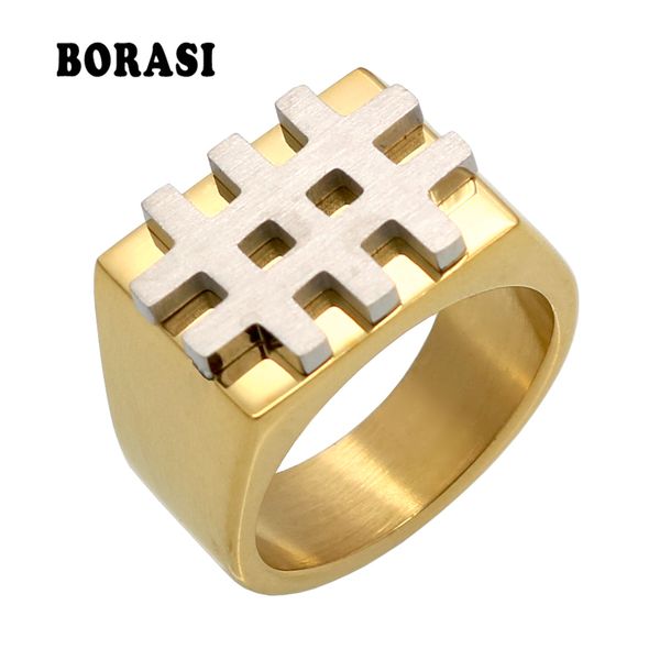 

borasi new mens rings bands stainless steel ring 12mm wide gold silver color grid design style men and women jewelry wholesale
