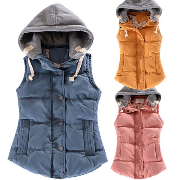 

helisopus new autumn winter casual women vest slim sleeveless jacket femme parkas hooded coat warm waistcoat plus size, Black;white