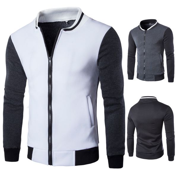 

men's jackets casual jacket with striped stand collar patchwork design fashion, Black;brown