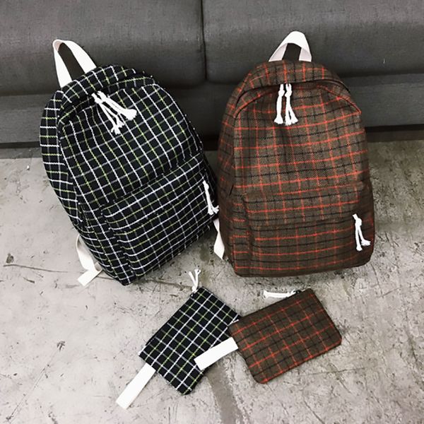 

2 pieces japan style plaid style women backpack pencil case student girl school bag travel shoulder bag for women 2019 bagpack y191102