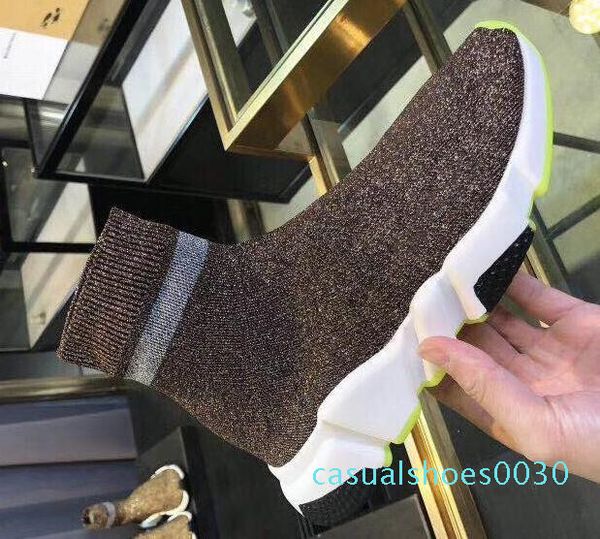 

новый париж скорость тренеров knit носок обуви оригинал роскошная mens женщин тапки дешевые высокого верхнего качества вскользь ботинки с ко, Black