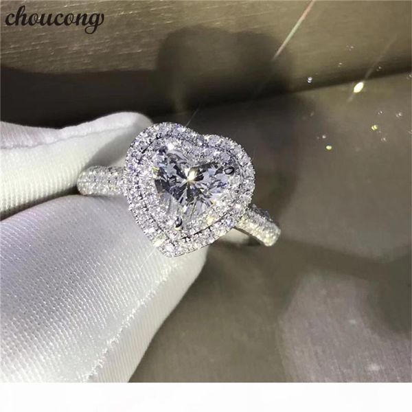 

choucong heart shape jewelry 100% real soild 925 sterling silver ring diamond cz engagement wedding band rings for women bridal, Slivery;golden