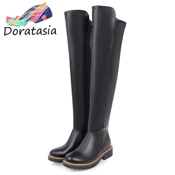 

doratasia lady elegant black platform knight boots office fashion knee high boots women casual low heels shoes woman