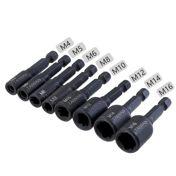 

8 pcs socket adapter alloy steel collet wrench kit 1/4 inch shank hex shank driver tap adapter m4-m16 machine tap 14