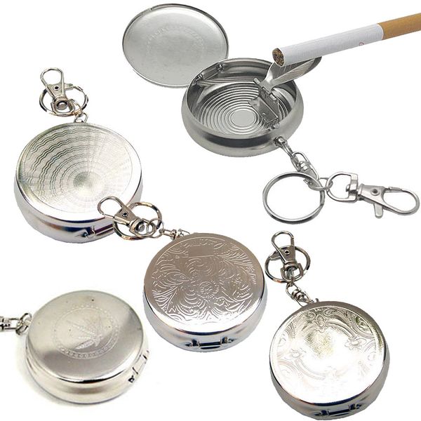 

round pocket portable cigarette ashtray with lid keychain by stainless steel c44