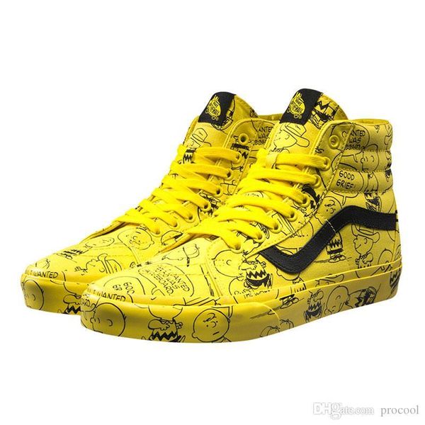 

2019 vault x peanuts snoopy old skool sk8-hi mens designer skate shoes sneakers amac customs rose women canvas casual skateboard trainers, Black