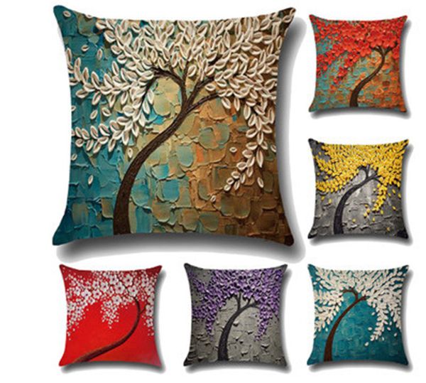 

new three-dimensional oil painting rich tree flowers trees cotton cushion cushions pillowcase car waist cushion sofa cover