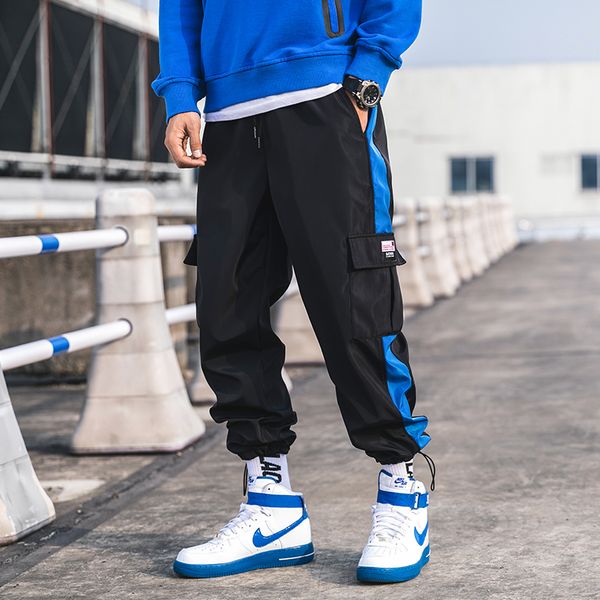 

2019 spring and autumn japanese sports tooling casual pants men's color matching multi-pocket trousers white / gray / black