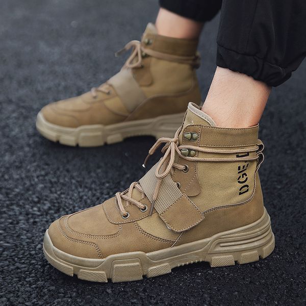 

men shoes boots leather british style winter men walking shoes tooling boots male felling motorcycle army work j6, Black