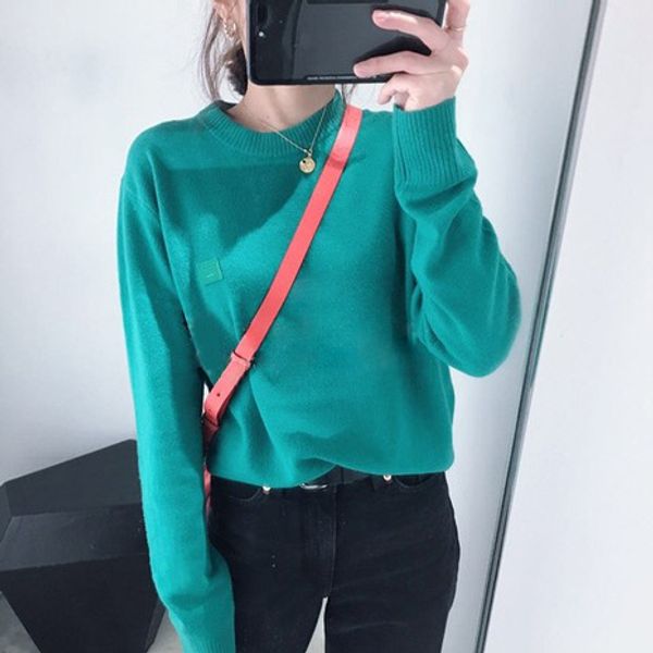 

women sweater 2019 autumn winter new solid color o neck pullover long sleeve wild women's sweater, White;black