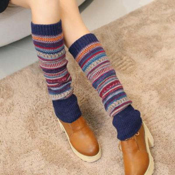 

newly design 1 pair women winter warm leg warmers wool knitting high knee socks boot cuffs fashion girls gift gaiters bac319, Black;white