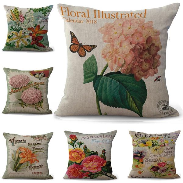 

flower illustrate pillow case cushion cover linen cotton throw square pillow covers 9 colors custom free