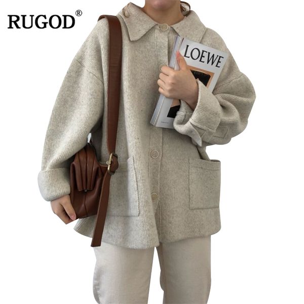 

rugod 2018 new autumn winter thick sweater cardigans women fashion single breasted pockets knitted cardigan coat pull femme, White