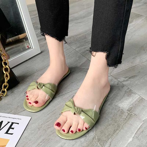 

slippers clear pvc butterfly-knot flat women open toe slides sweet candy color sandals summer shoes beach 2021, Black