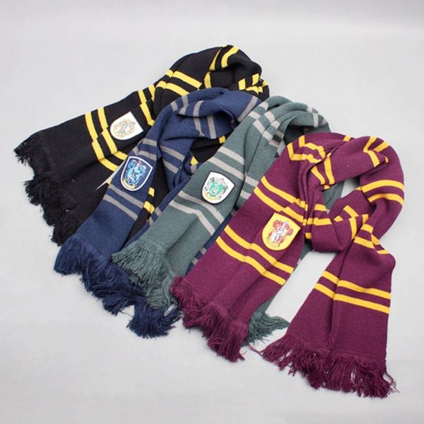 

harry potter scarves slytherin gryffindor ravenclaw hufflepuff knitted scarf with tassels wool warm cosplay scarves wraps gga1403, Red;brown
