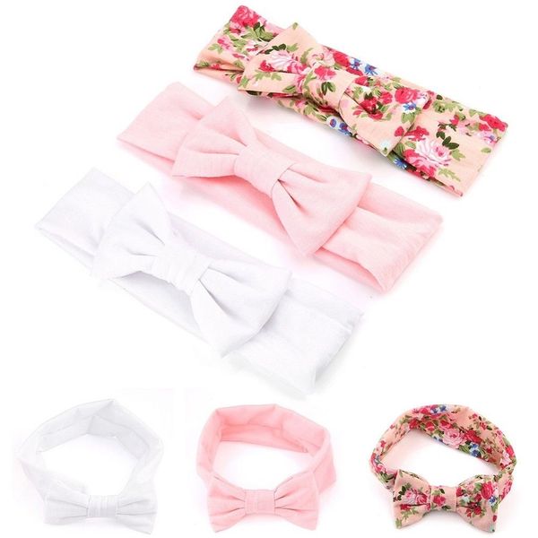 

3pcs newborn headband cotton elastic baby print floral hair band girls bow-knot hair tool, Brown