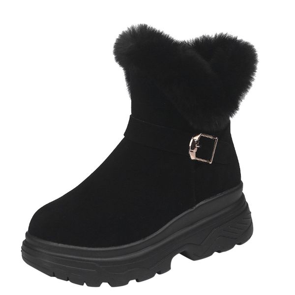 

2019 snow boots women heels ladies warm fur winter thick bottom platform ankle boots for women fur wedges size 35-40, Black