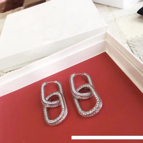 

double ellipse studs earrings designer full diamond jewelry luxury jewelry earrings sphere for ladies new brand jewelry women christmas part, Silver