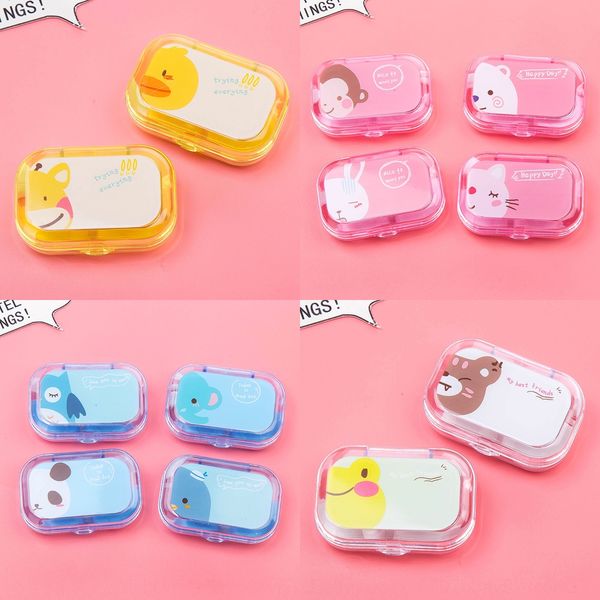 

2402 cartoon cute invisible contact case case nursing glasses cute candy color invisible glasses contact box care box, Blue