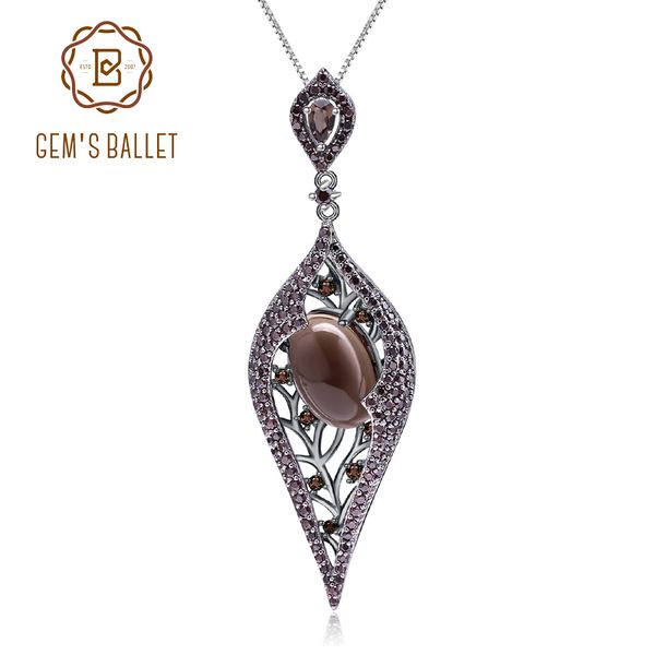 

gem's ballet 925 sterling sliver natural smoky quart gemstone vintage gothic punk pendant necklace for women party jewelry, Silver