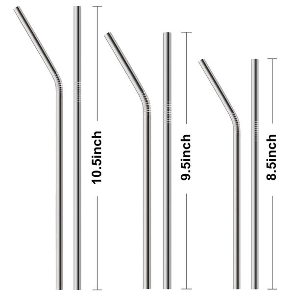 

8.5/9.5/10.5inch 304 stainless steel metal drinking straw straight/bent reusable bar accessories drinking straws dhl