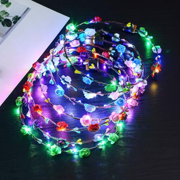 20 pçs/quente colorido festa de natal grinalda brilhante dia das bruxas coroa flor headband mulheres meninas led iluminar grinalda de cabelo faixa de cabelo guirlandas