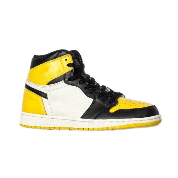 

black yellow toe 1s factory version 1 basketball shoes genuine leather mens trainers new 2019 sneakers with box