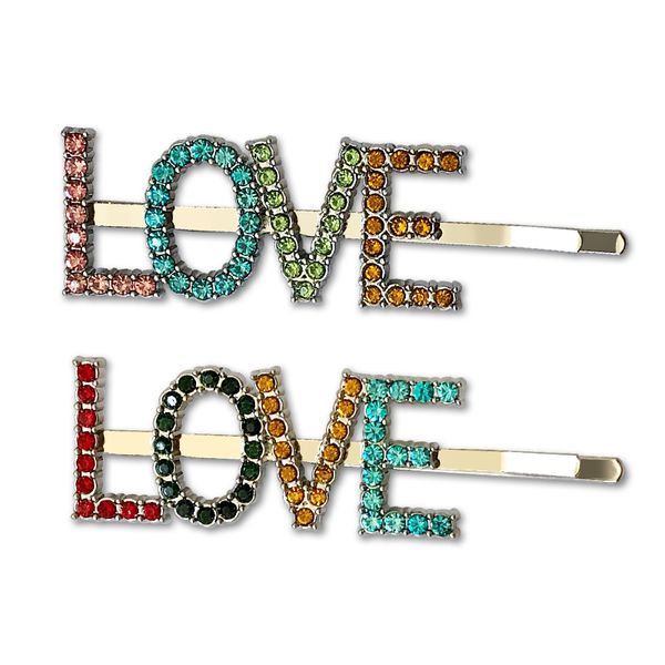 

hc008 selling love letter with crystal alloy colourful hairclip fashion letter silver colour women accessories hair pin, Golden;white