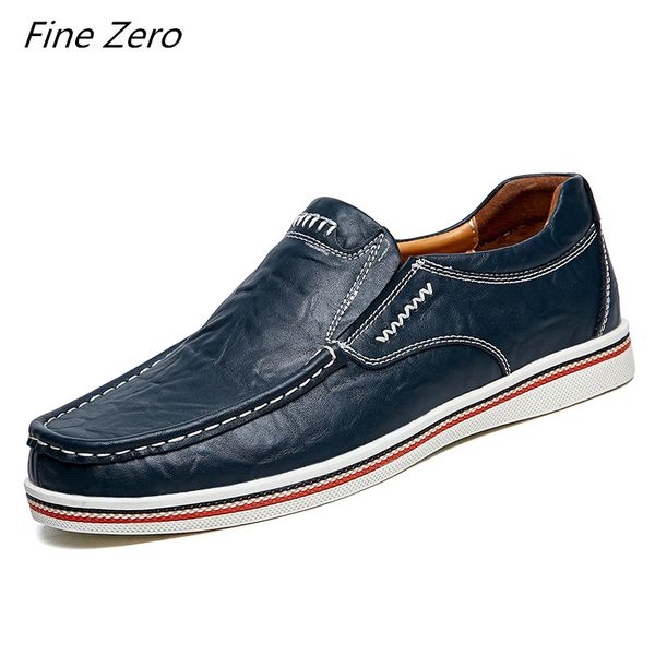 

fine zero new brand oxfords shoes men's genuine leather casual shoes men spring autumn men's slip-on solid men flat, Black