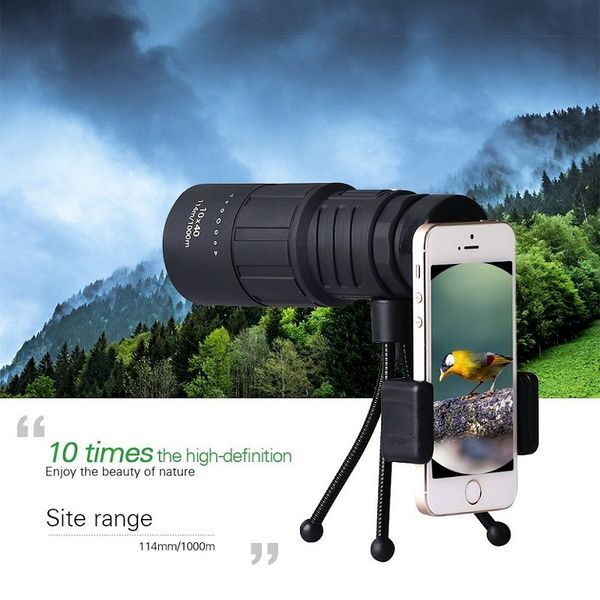 

monocular telescope 10x40 hd zoom high power bak4 prism with smartphone adapter and tripod for concerts theater opera hiking