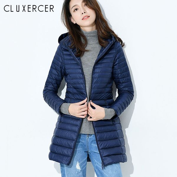 

winter new arrival down jacket women long white duck down jacket outwear ultralight hooded thin parka female plus size coat, Black