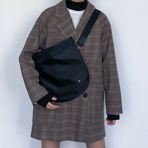 

2019 women men black solid drawstring bag large capacity cross body chest shoulder bag handbag