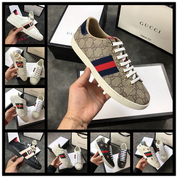 

designer boat flats loafers casual shoes sneakers men women white low genuine leather python tiger bee flower embroidered luxury shoes, Black