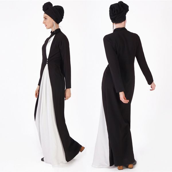 

9224r explosion style fashion color matching muslim women's robes arab hui long-sleeved atmospheric dress, Black;gray
