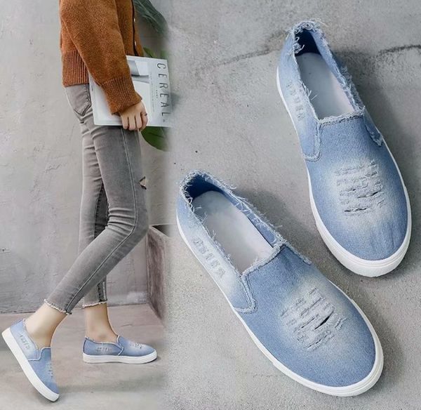 

women flat shoes new fashion denim women casual shoes slip-on canvas sneakers plus size 35-43, Black
