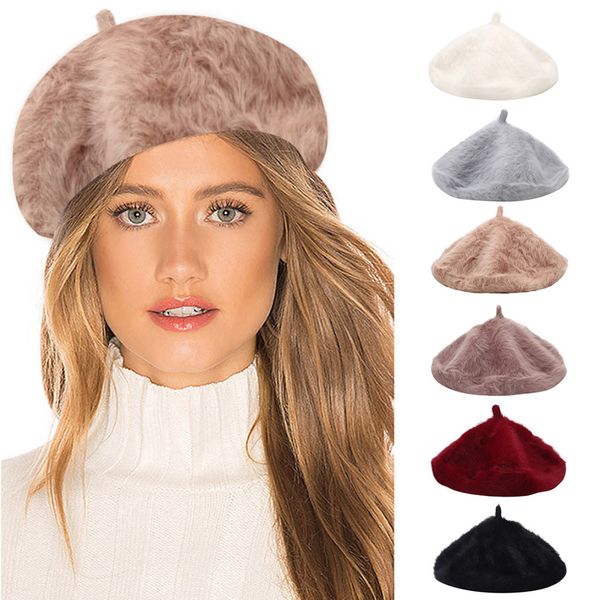 

winter hat for women wool blend beret wool cap blend beret plain colours ladies womens girls muts cappello hat czapka zimowa, Blue;gray