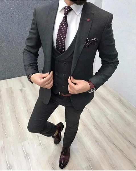 

красивый one button groomsmen пик нагрудные groom tuxedos мужские костюмы свадебные / выпускной вечер / ужин шафер blazer (куртка + штаны, Black;gray