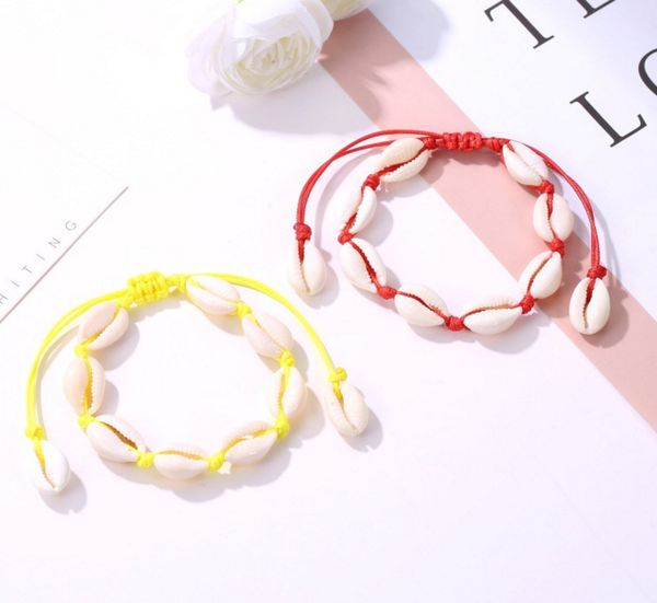 

bohemian natural sea shell bracelets anklet hand knit rope elastic beaded pulseira diy beach jewelry accessories summer women, Black