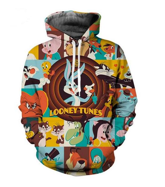 

new fashion sweatshirt men / women 3d print hoodies cartoon looney tunes casual hooded hoodies lr063, Black