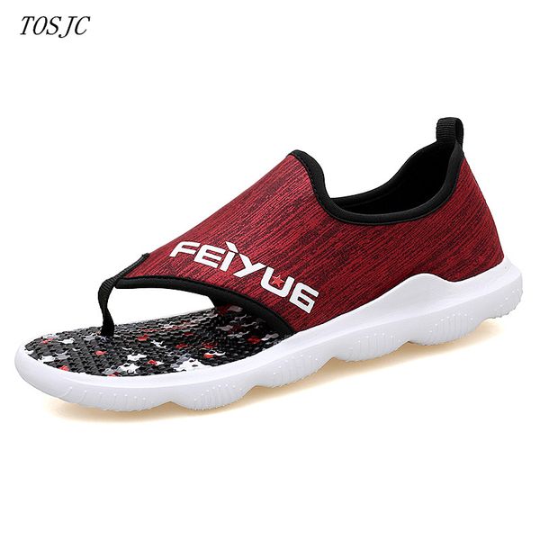 

tosjc man summer casual shoes falt sandals zapatos hombre casual summer slippers male footwear black color breathable adult
