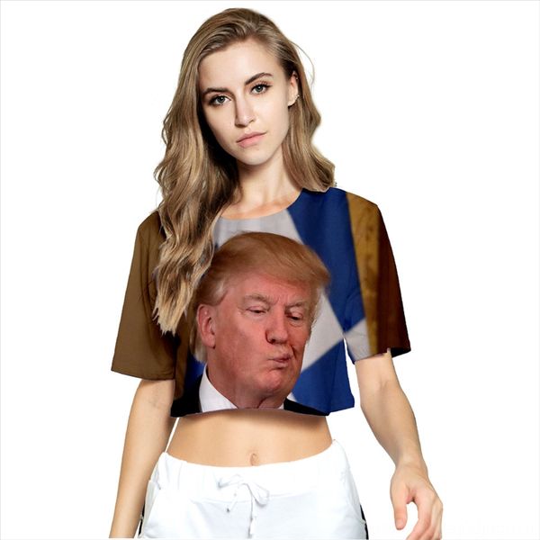 

spoof donald clothing johntrump peripheral 3d color printing navel women's t-shirt summer clothes spoof donald clothing johntrump perip, White