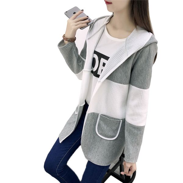 

весна и осень новой корейская версия свободного капюшон длинного пиджак женских студенты колледж ветер ветровка кардиган, Tan;black