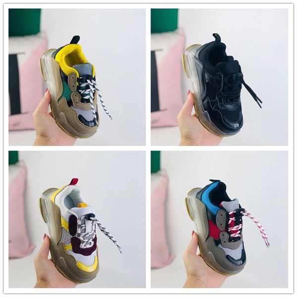 

2020 paris 17fw triple s dad shoes triple black children casual shoes transparent sole cushion kids boys girls sneaker