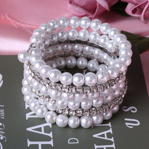 

melting vogue enchase crystal glass multilayer pearl bracelet temperament individual character flexibility bracelet, Black