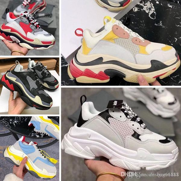 

2019new new paris 17fw triple-s casual shoes designer men's and women's casual shoes mixed color thick heel shoes lar, Black