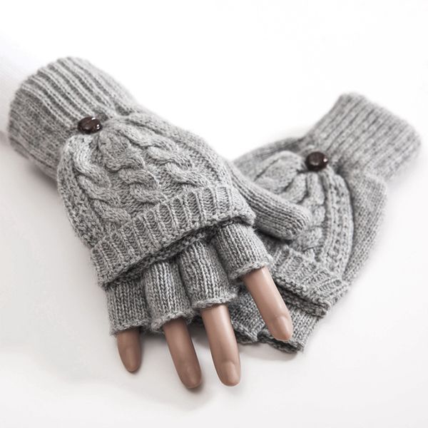 

1 pair women knitted soft half finger gloves gray beige black flip type autumn winter warm women gloves wrist warmer, Blue;gray