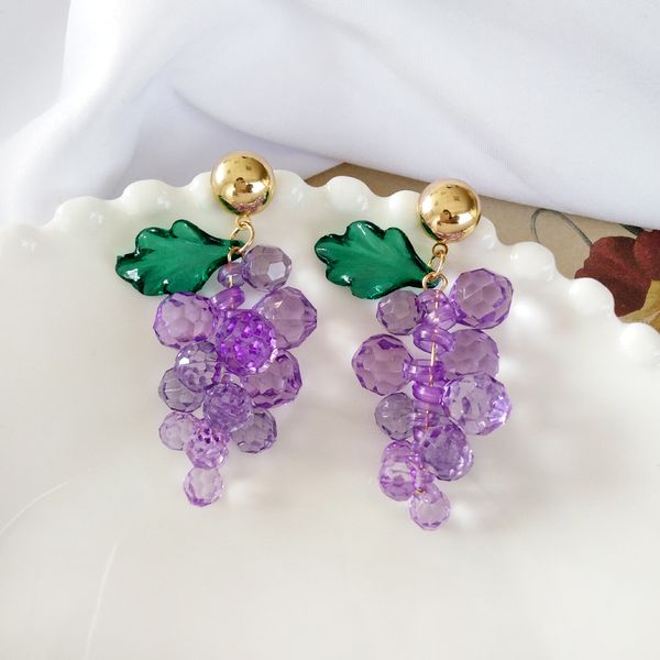 

fashion woman earring acrylic girl lovely grapes stud earrings joker sweet maiden wind fruit grape stud earrings for woman, Golden;silver