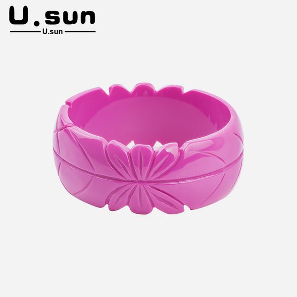 

u.sun new bohemian vintage retro women's bracelets classic carved wide cuff bracelets personalized resin big bangles wholesale, Black